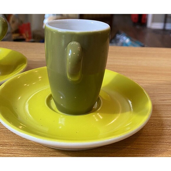 Walkure Germany 3 Demitasse Cups & Saucers Green Lime Speckling - Picture 2 of 6